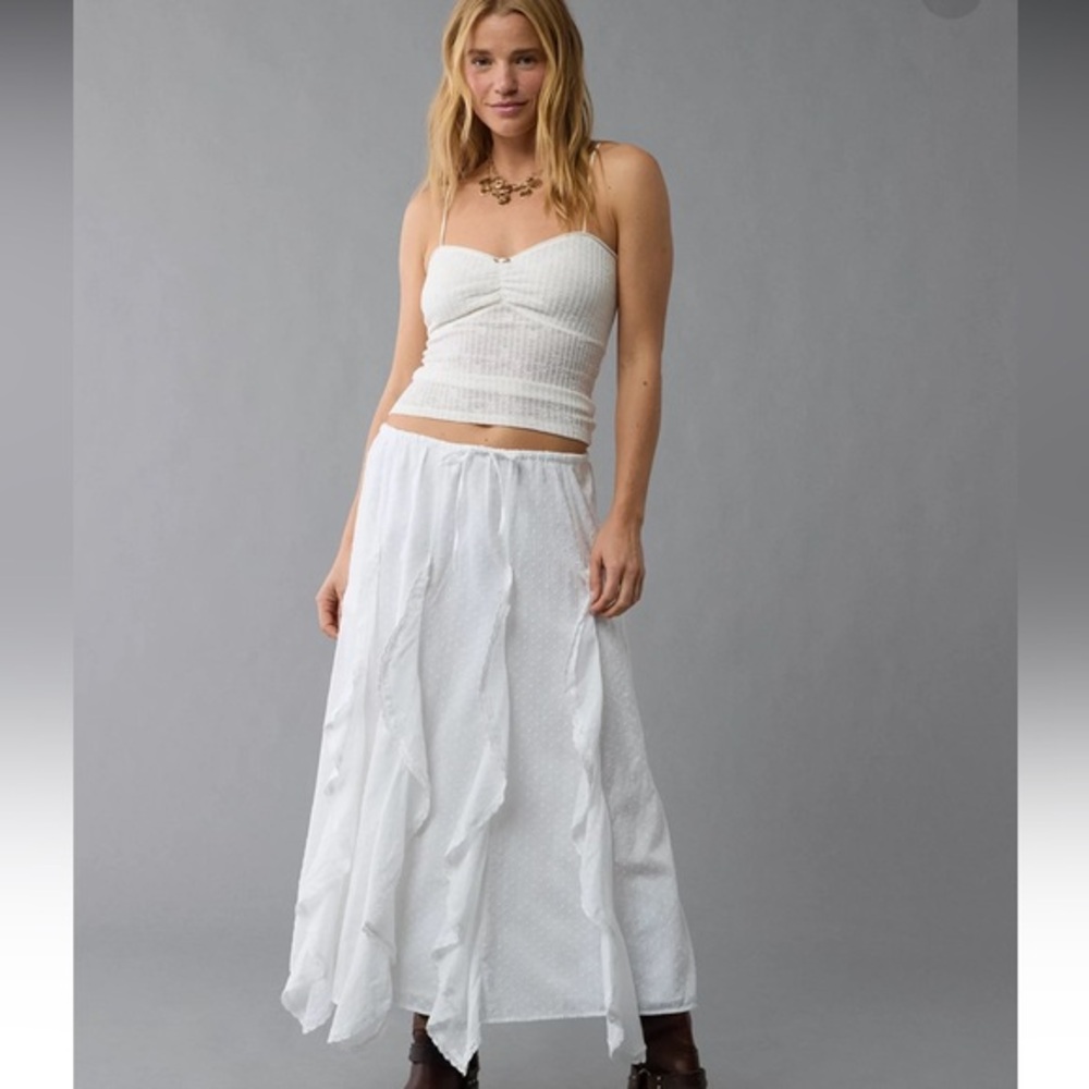 NWT AE High-Waisted Cascade Ruffle Maxi Skirt